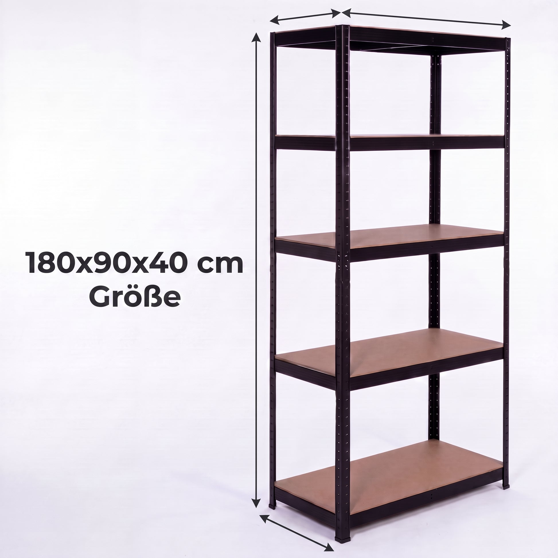 IvoQ Regal Schwarz - Metallregal - Lagerregal - 180x90x40 cm - 5 Böden - 875 kg Tragkraft (175 kg pro Boden)