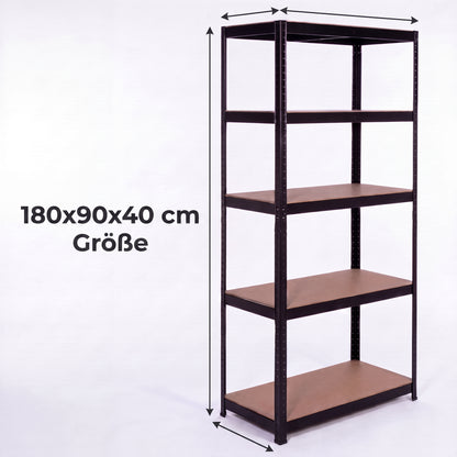 IvoQ Regal Schwarz - Metallregal - Lagerregal - 180x90x40 cm - 5 Böden - 875 kg Tragkraft (175 kg pro Boden)