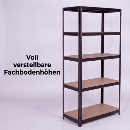IvoQ Regal Schwarz - Metallregal - Lagerregal - 180x90x40 cm - 5 Böden - 875 kg Tragkraft (175 kg pro Boden)