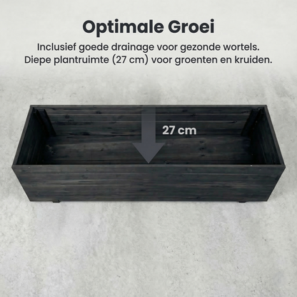 IvoQ Luxus-Pflanzkasten aus Holz für den Außenbereich – Schwarzes FSC-zertifiziertes Holz – Wetterfester Blumenkasten – 120 x 40 x 32 cm