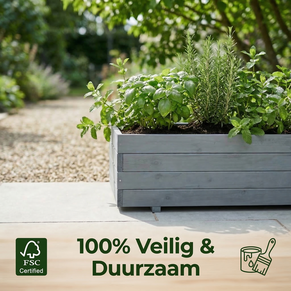 IvoQ Houten Plantenbak Grijs - FSC Hout - 120x40x32 cm