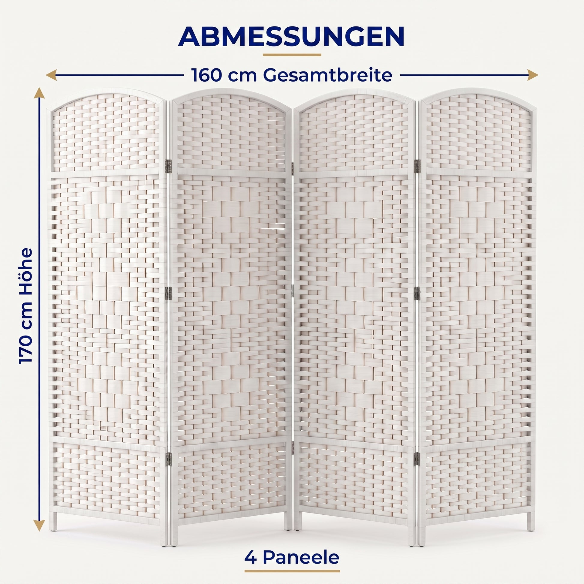 IvoQ Faltbarer Raumteiler - 4 Paneele - 170 x 160 cm - Weiß
