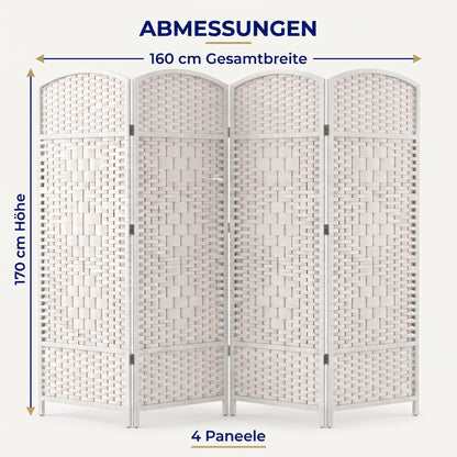 IvoQ Faltbarer Raumteiler - 4 Paneele - 170 x 160 cm - Weiß