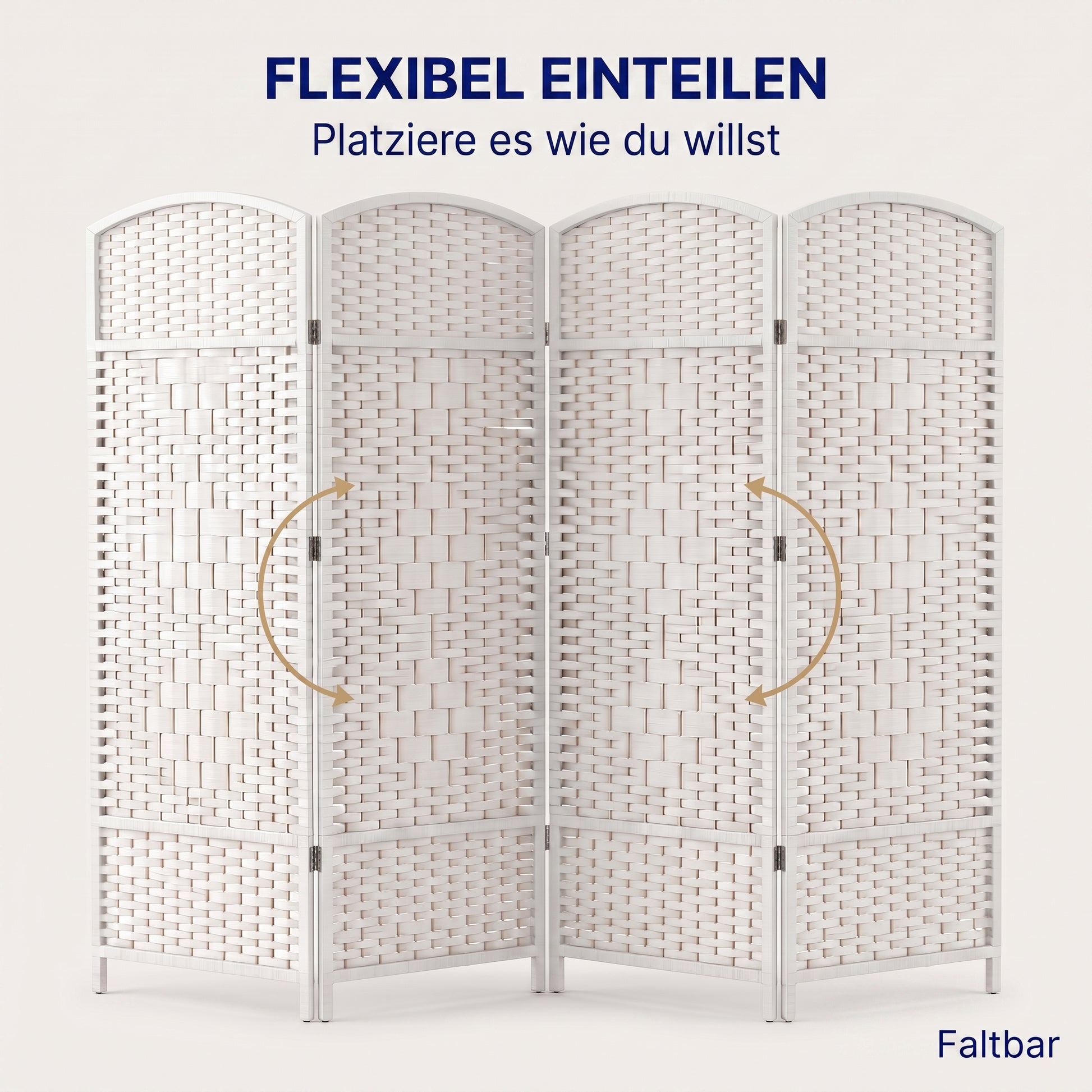 IvoQ Faltbarer Raumteiler - 4 Paneele - 170 x 160 cm - Weiß