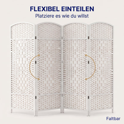 IvoQ Faltbarer Raumteiler - 4 Paneele - 170 x 160 cm - Weiß
