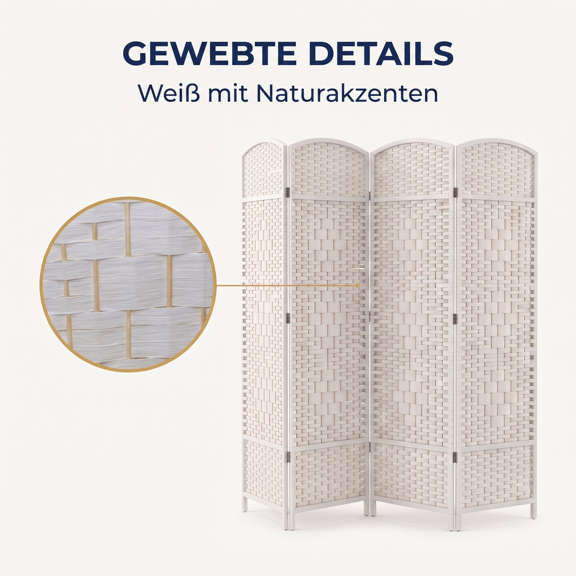 IvoQ Faltbarer Raumteiler - 4 Paneele - 170 x 160 cm - Weiß