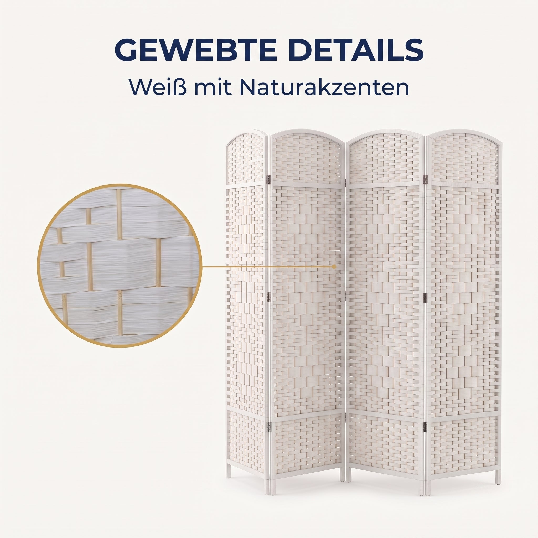 IvoQ Faltbarer Raumteiler - 4 Paneele - 170 x 160 cm - Weiß