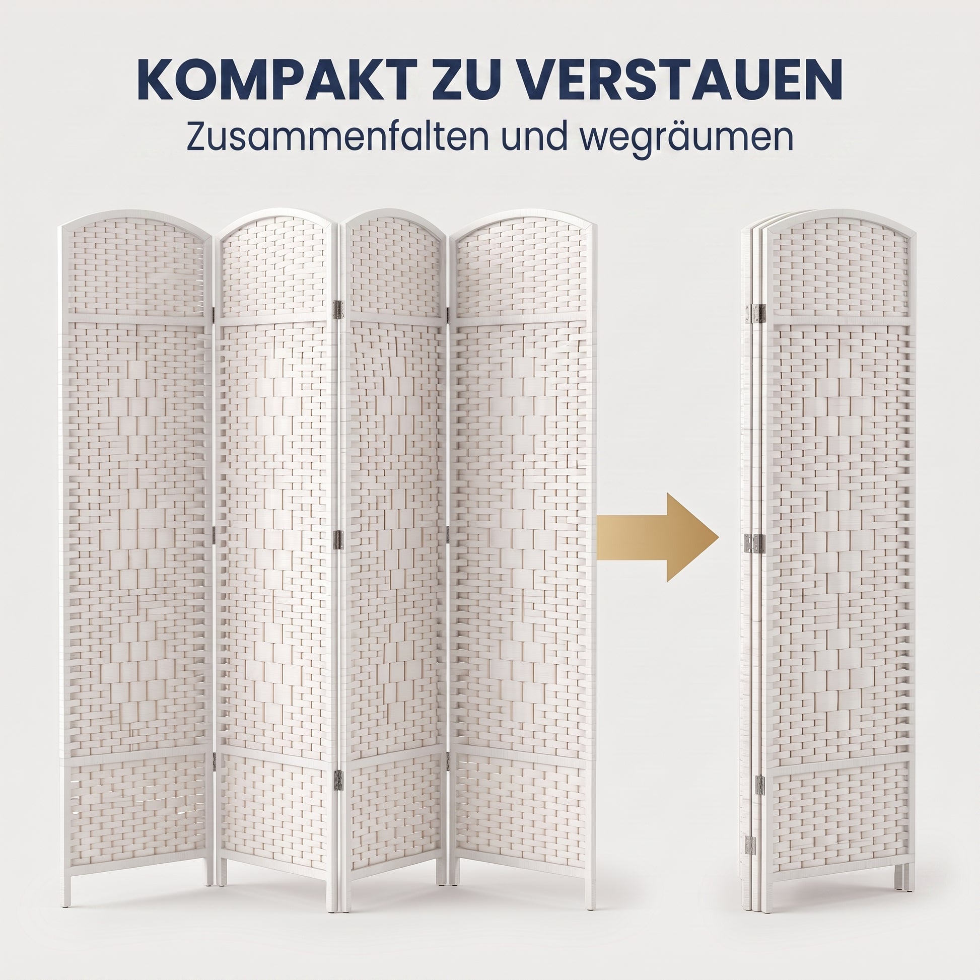 IvoQ Faltbarer Raumteiler - 4 Paneele - 170 x 160 cm - Weiß
