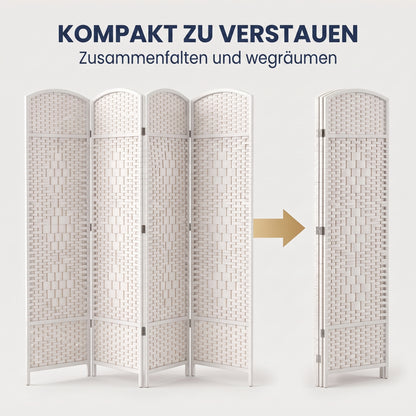 IvoQ Faltbarer Raumteiler - 4 Paneele - 170 x 160 cm - Weiß