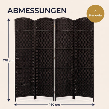 IvoQ Paravent Schwarz – Raumteiler – 4 Paneele – 170 x 160 cm
