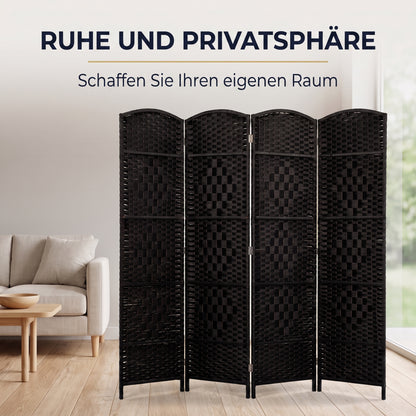 IvoQ Paravent Schwarz – Raumteiler – 4 Paneele – 170 x 160 cm