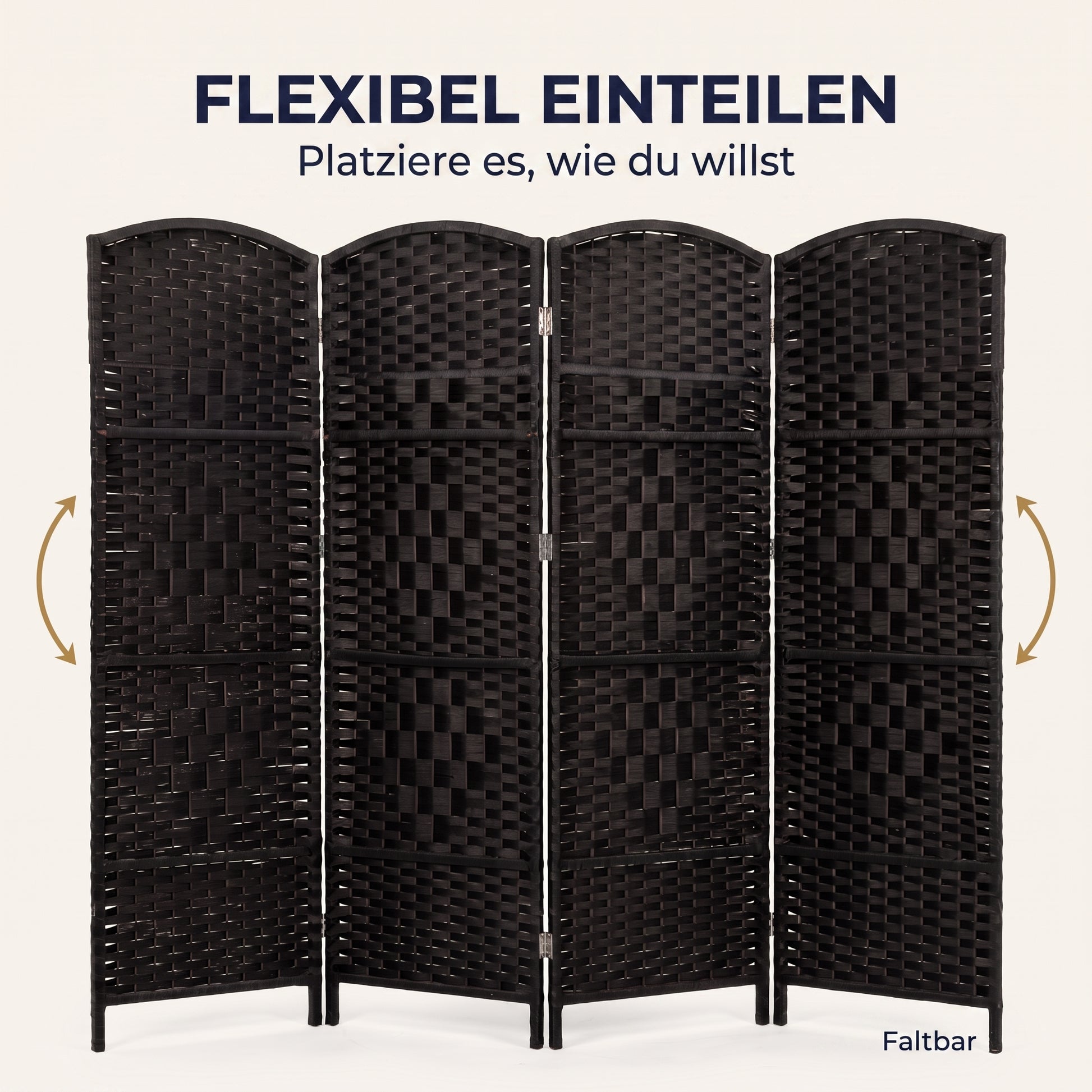 IvoQ Paravent Schwarz – Raumteiler – 4 Paneele – 170 x 160 cm
