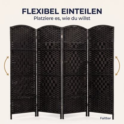 IvoQ Paravent Schwarz – Raumteiler – 4 Paneele – 170 x 160 cm