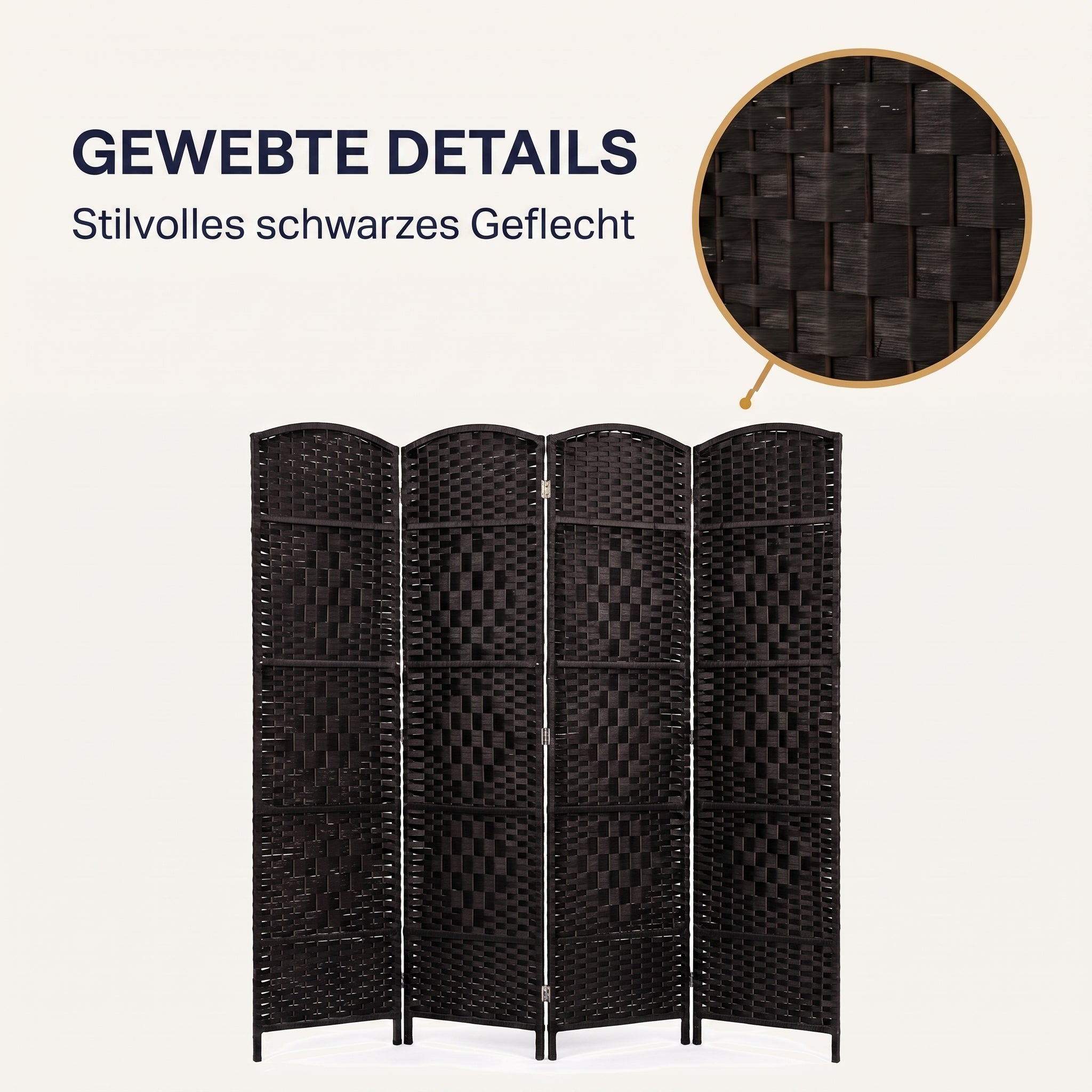 IvoQ Paravent Schwarz – Raumteiler – 4 Paneele – 170 x 160 cm