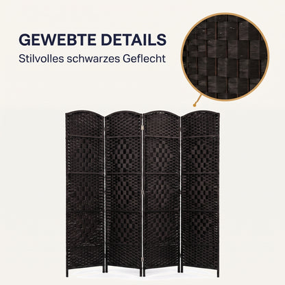 IvoQ Paravent Schwarz – Raumteiler – 4 Paneele – 170 x 160 cm
