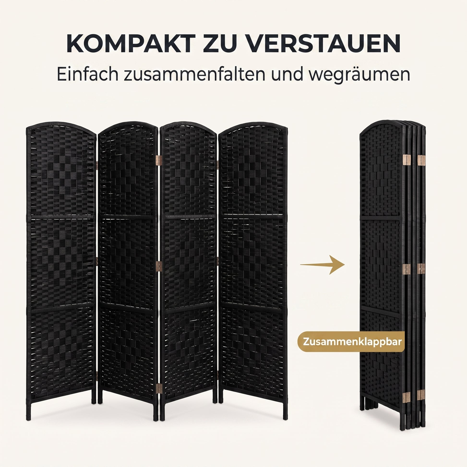 IvoQ Paravent Schwarz – Raumteiler – 4 Paneele – 170 x 160 cm