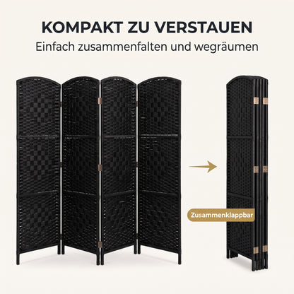 IvoQ Paravent Schwarz – Raumteiler – 4 Paneele – 170 x 160 cm