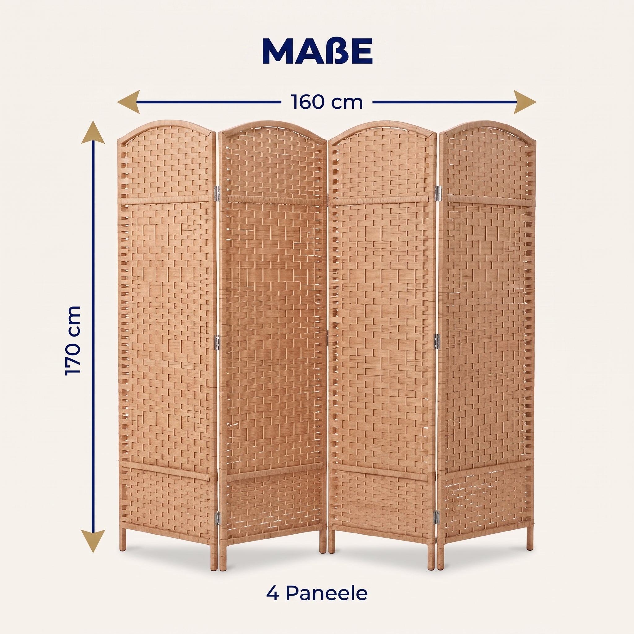 IvoQ Raumteiler – 4 Paneele – 170 x 160 cm – Faltbarer Roomdivider – Naturbraun