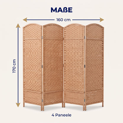 IvoQ Raumteiler – 4 Paneele – 170 x 160 cm – Faltbarer Roomdivider – Naturbraun