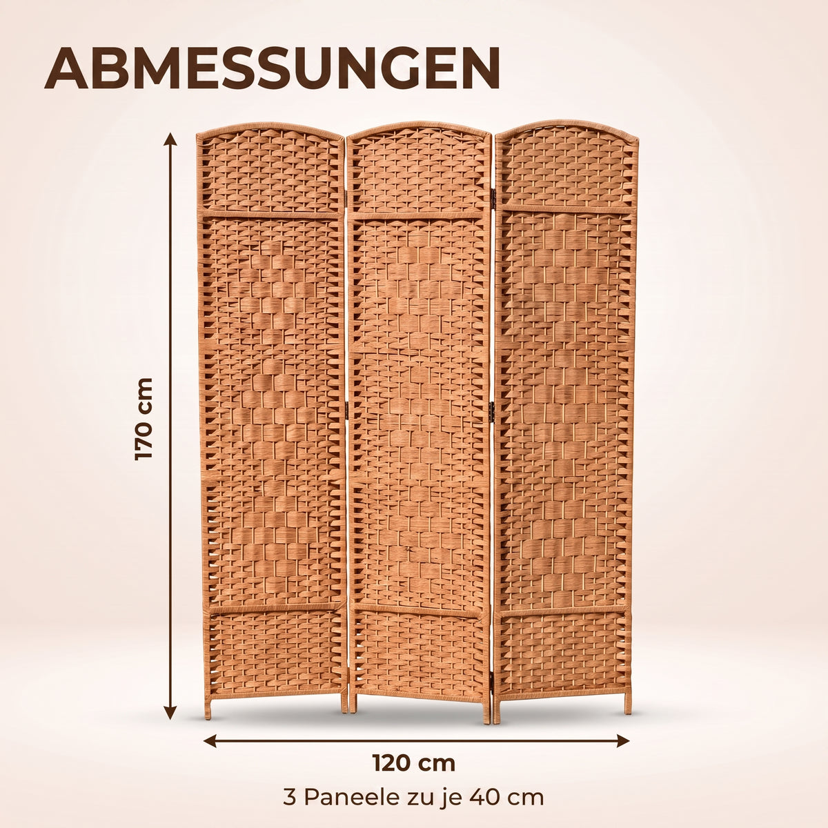 IvoQ Paravent 3 Paneele – Raumteiler – 170x120 cm – Braun