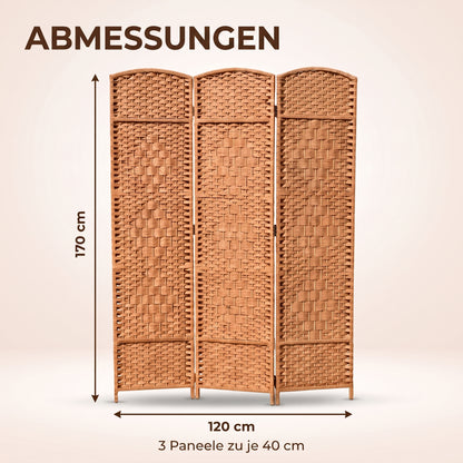 IvoQ Paravent 3 Paneele – Raumteiler – 170x120 cm – Braun