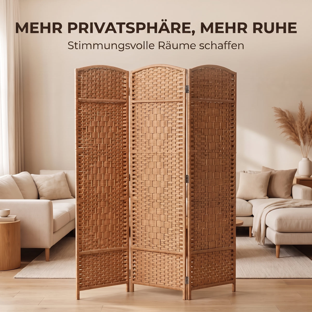 IvoQ Paravent 3 Paneele – Raumteiler – 170x120 cm – Braun