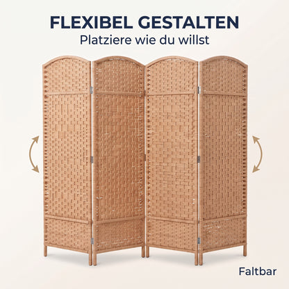 IvoQ Raumteiler – 4 Paneele – 170 x 160 cm – Faltbarer Roomdivider – Naturbraun