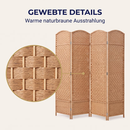 IvoQ Raumteiler – 4 Paneele – 170 x 160 cm – Faltbarer Roomdivider – Naturbraun