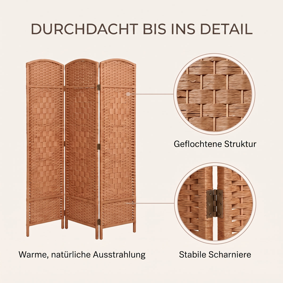 IvoQ Paravent 3 Paneele – Raumteiler – 170x120 cm – Braun