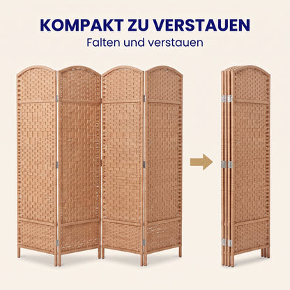 IvoQ Raumteiler – 4 Paneele – 170 x 160 cm – Faltbarer Roomdivider – Naturbraun