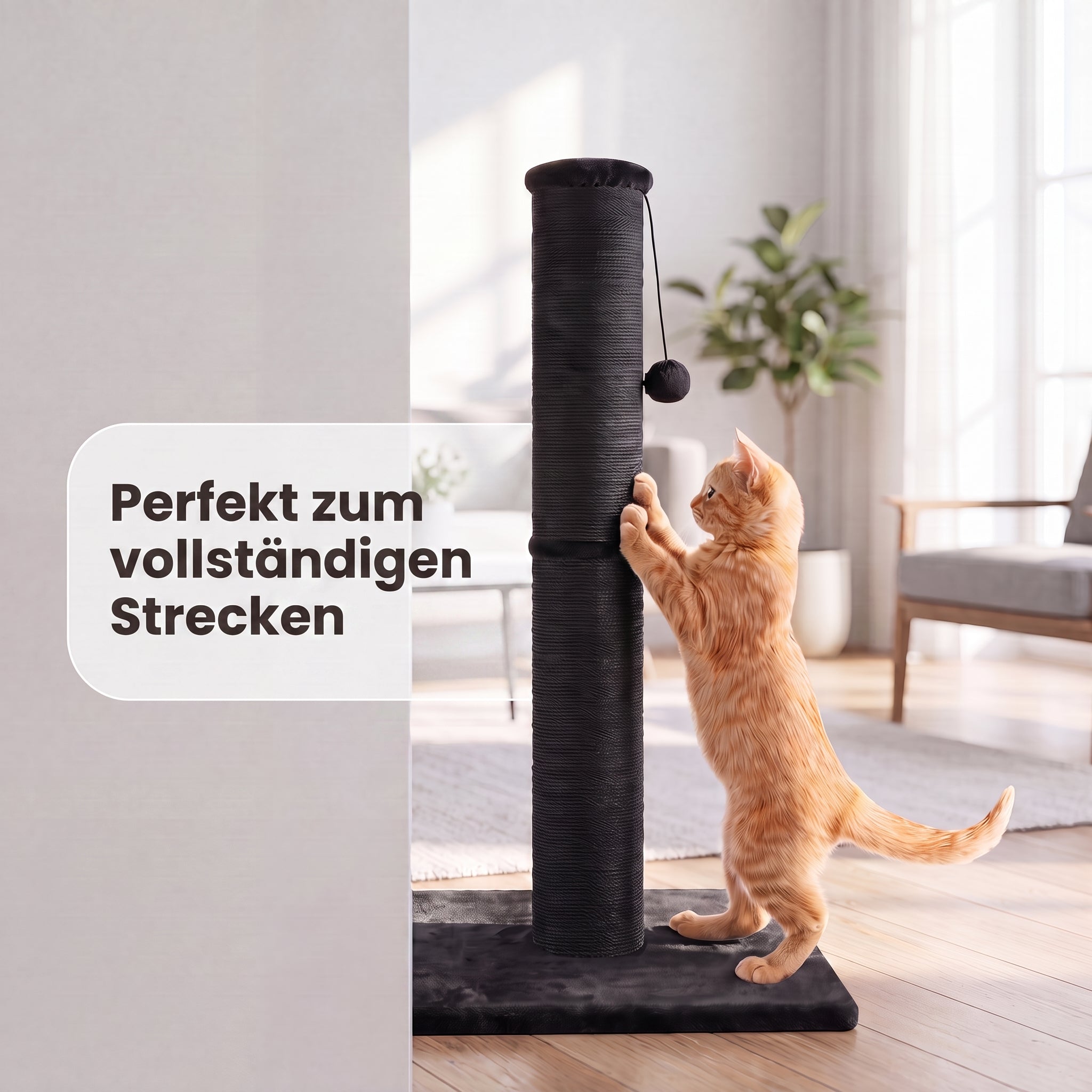 IvoQ Kratzbaum für Katzen - 90 cm - Schwarz - Stabiler Katzenkratzbaum mit Spielball & Sisal - 90x40x40 cm