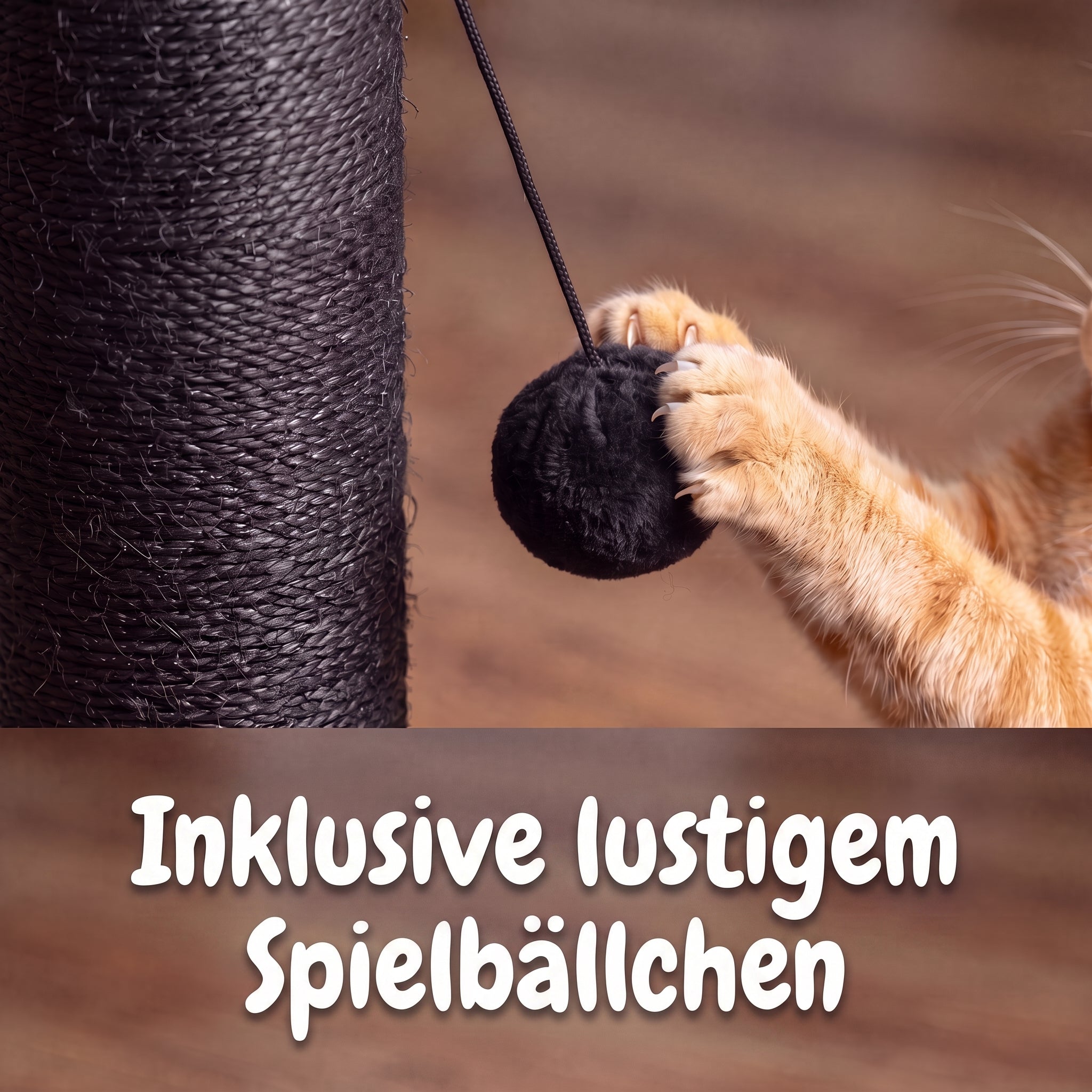 IvoQ Kratzbaum für Katzen - 90 cm - Schwarz - Stabiler Katzenkratzbaum mit Spielball & Sisal - 90x40x40 cm