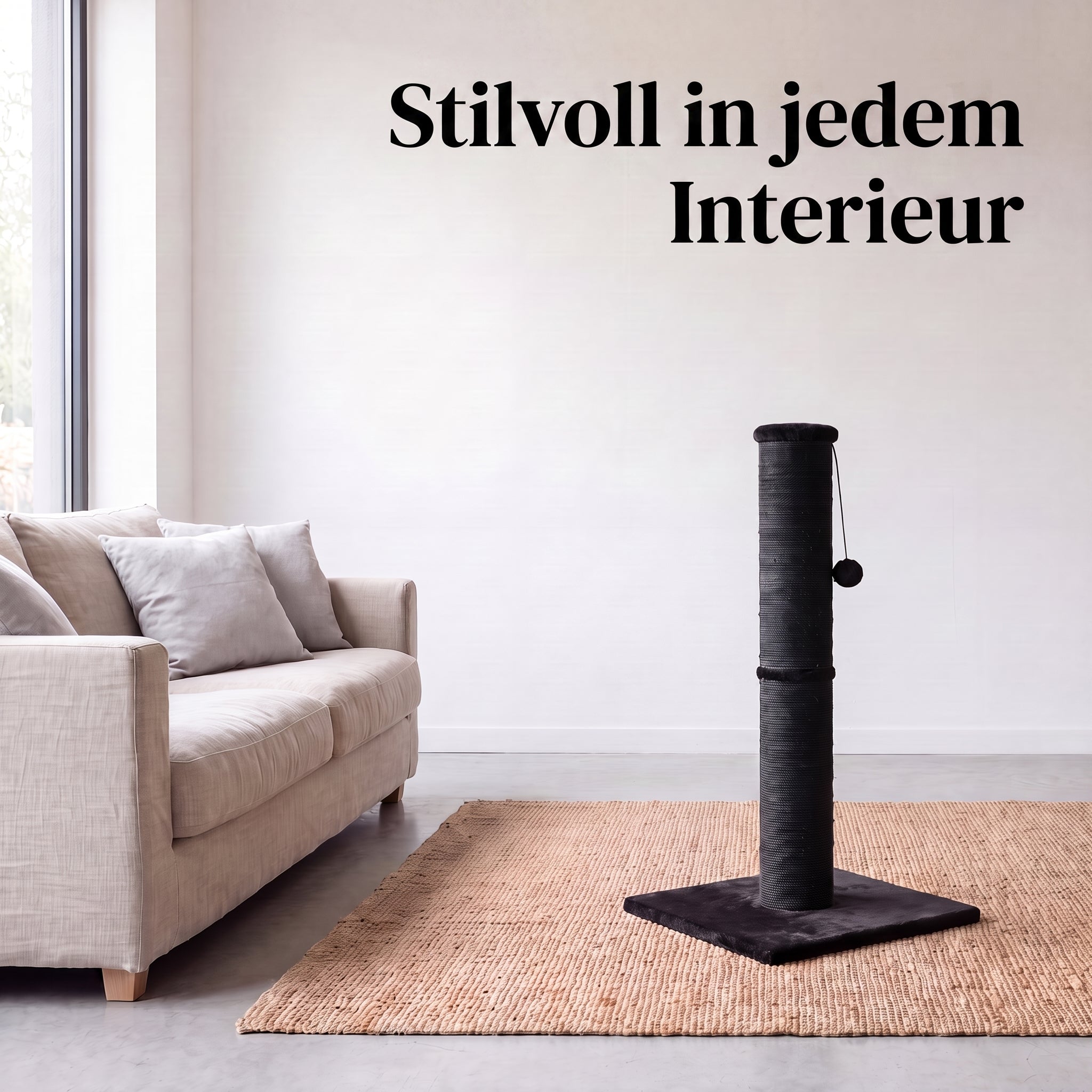 IvoQ Kratzbaum für Katzen - 90 cm - Schwarz - Stabiler Katzenkratzbaum mit Spielball & Sisal - 90x40x40 cm