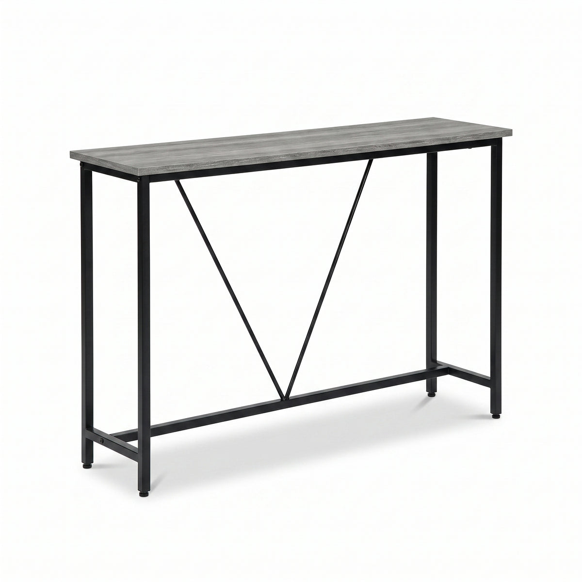 IvoQ Konsolentisch – Schmaler Konsolentisch 120 × 23 × 74 cm – Graue Holzoptik – Schwarzer Metallrahmen