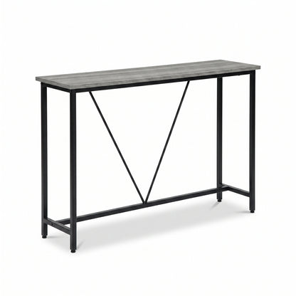 IvoQ Konsolentisch – Schmaler Konsolentisch 120 × 23 × 74 cm – Graue Holzoptik – Schwarzer Metallrahmen