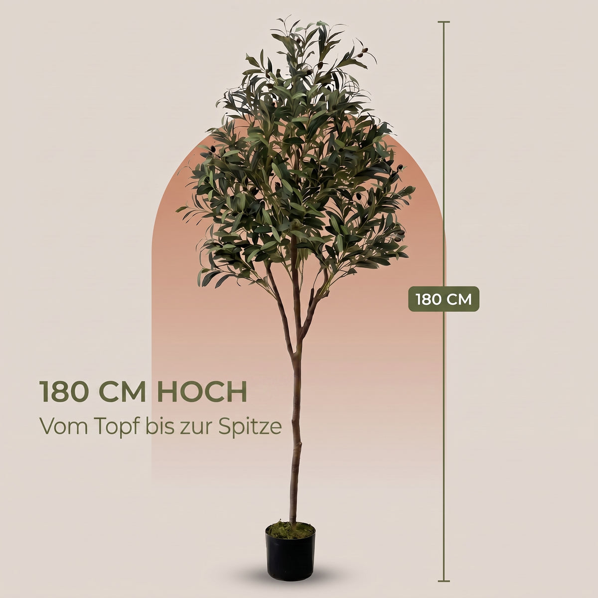 IvoQ Kunst-Olivenbaum 180 cm - Realistische Kunstpflanze mit Topf und Oliven