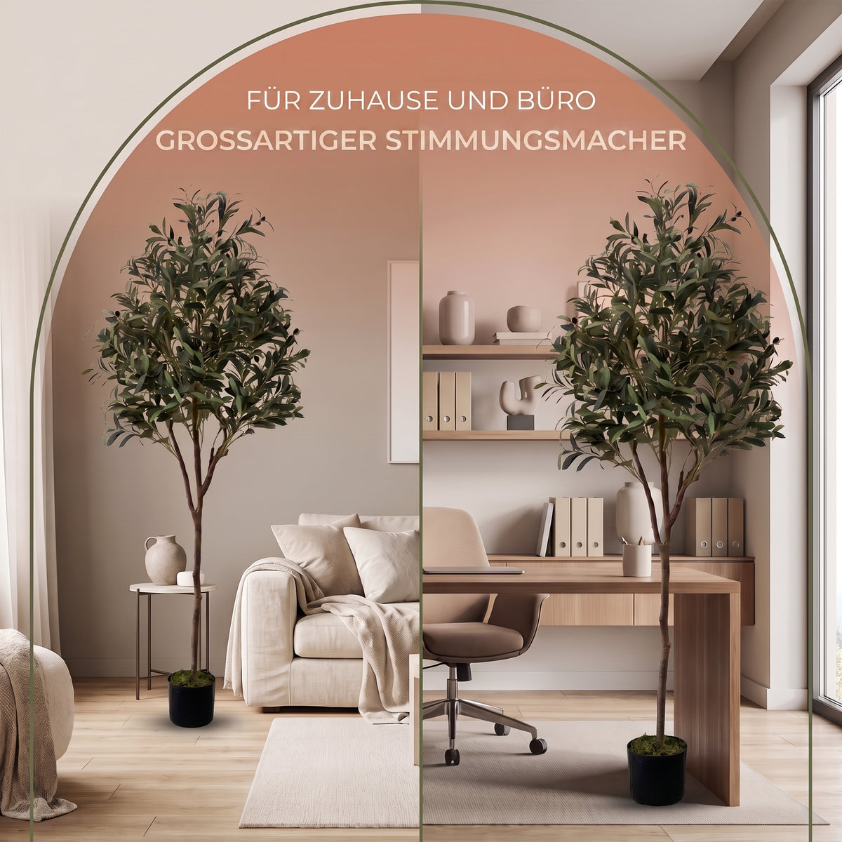 IvoQ Kunst-Olivenbaum 180 cm - Realistische Kunstpflanze mit Topf und Oliven