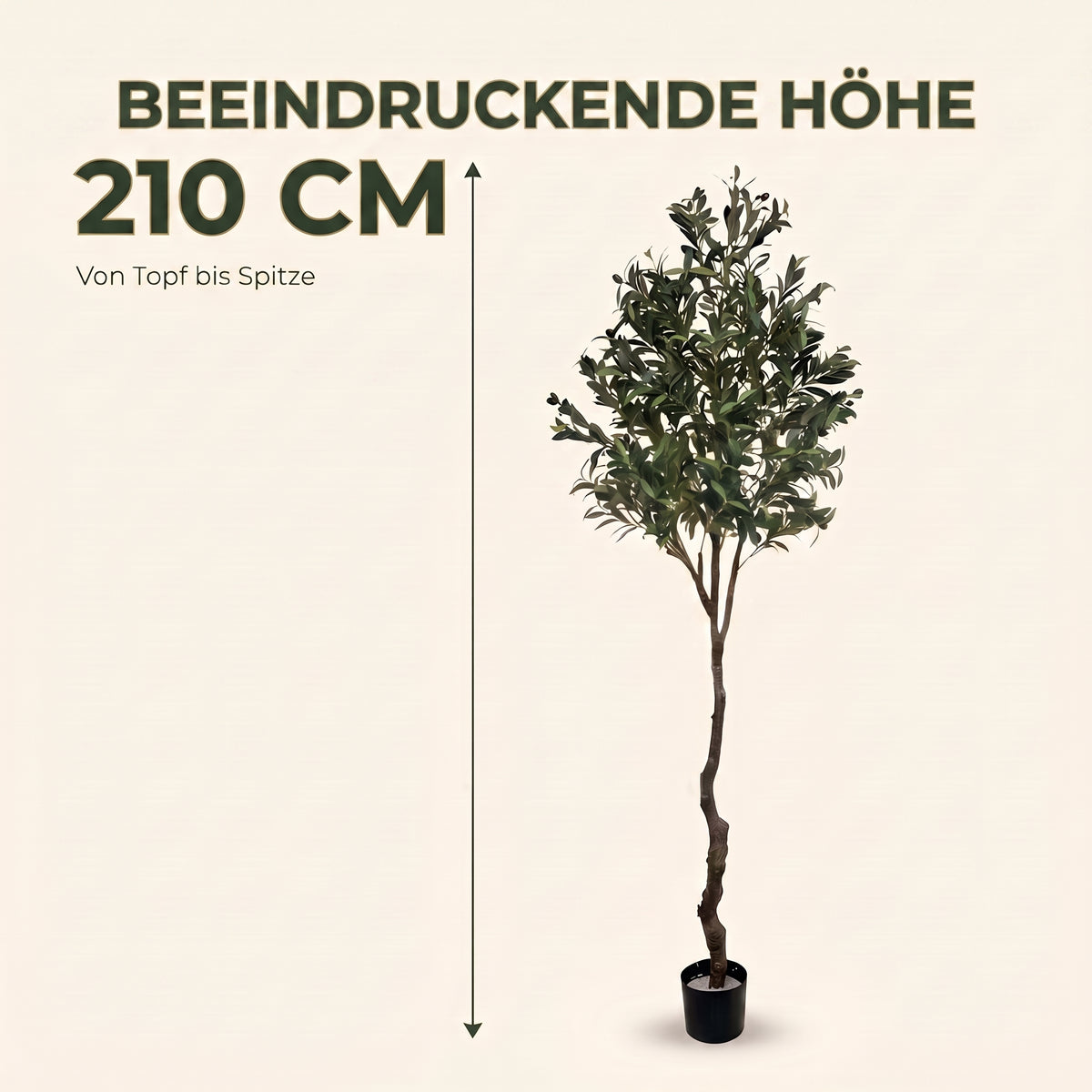 IvoQ Kunst-Olivenbaum 210 cm - Realistische XL-Kunstpflanze mit Oliven