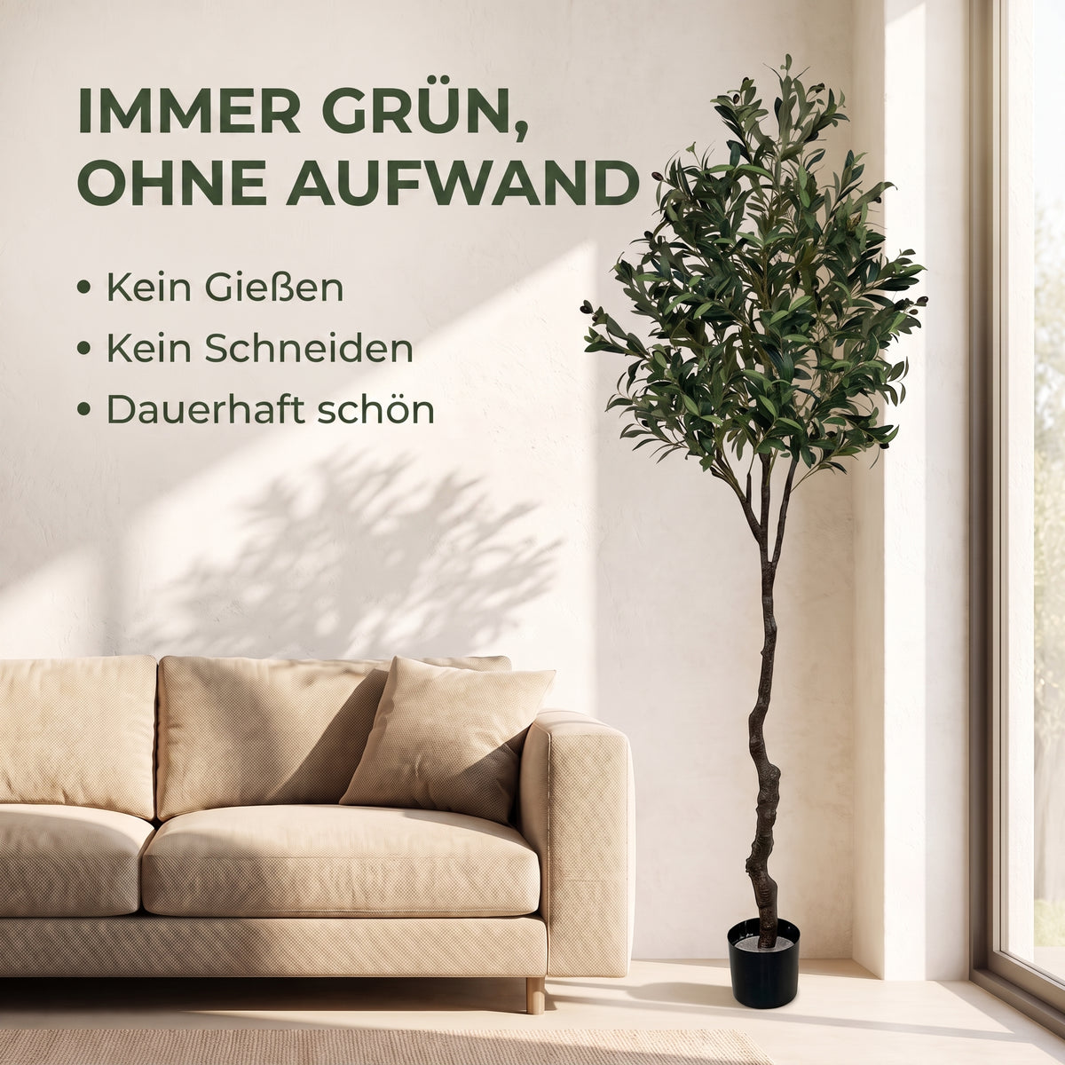 IvoQ Kunst-Olivenbaum 210 cm - Realistische XL-Kunstpflanze mit Oliven