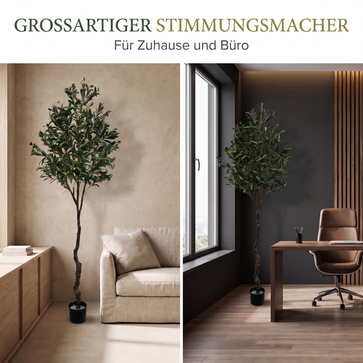 IvoQ Kunst-Olivenbaum 210 cm - Realistische XL-Kunstpflanze mit Oliven