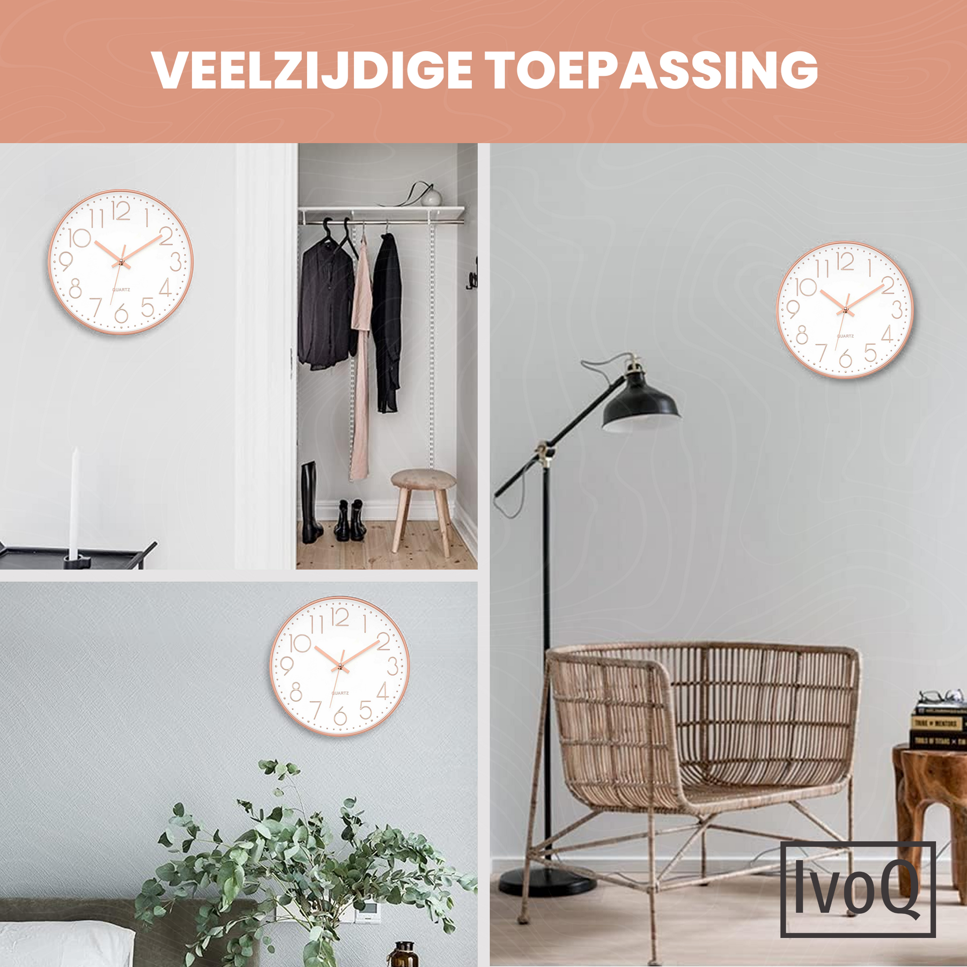IvoQ Stijlvolle Wandklok Wit/Roze Ø30 cm-IvoQ
