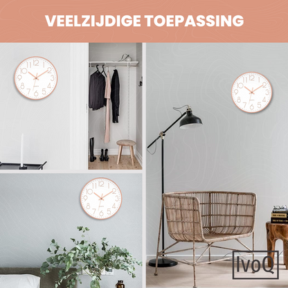 IvoQ Stijlvolle Wandklok Wit/Roze Ø30 cm-IvoQ