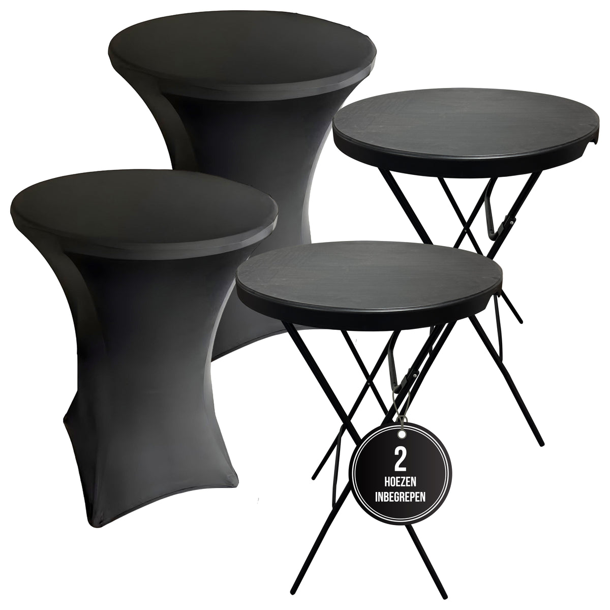 IvoQ Statafels Set Zwart met Hoezen Ø80x110 cm-IvoQ