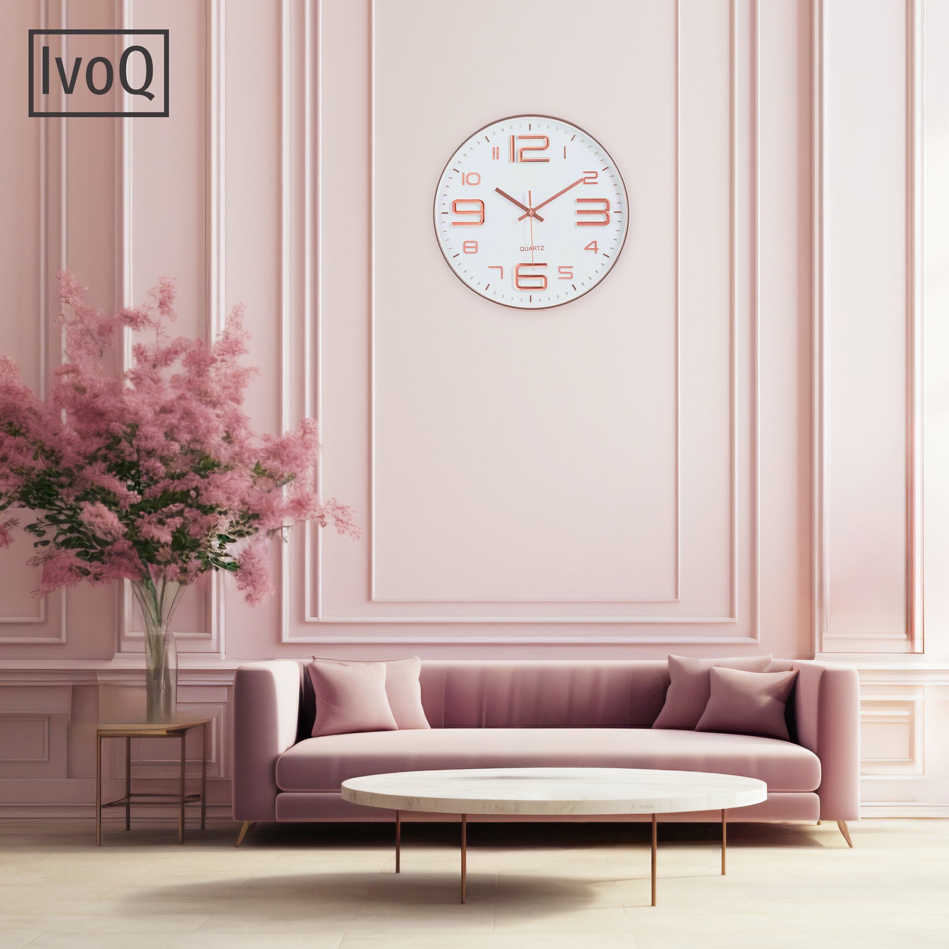 IvoQ Stijlvolle Wandklok Wit/Koper Ø30 cm-IvoQ