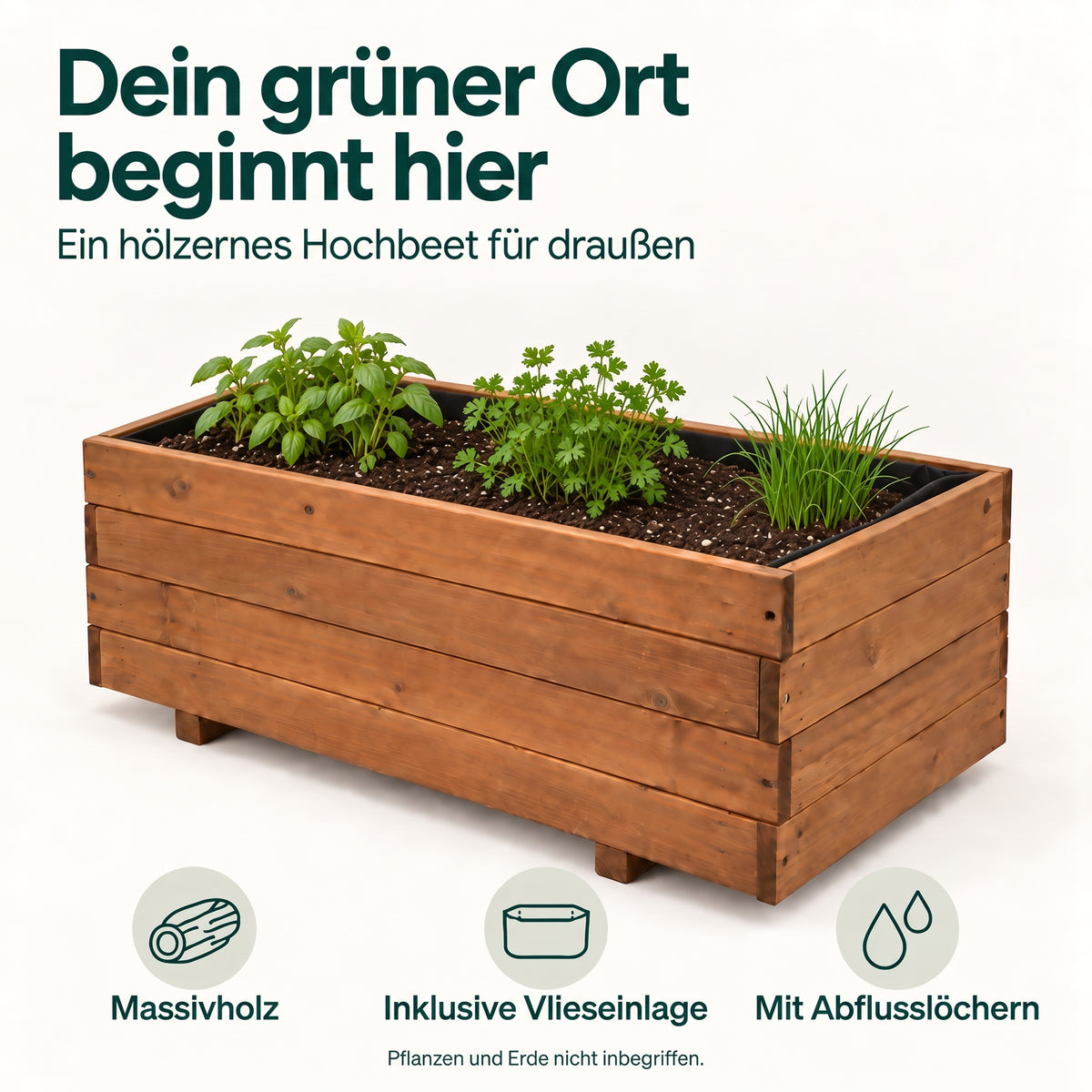 IvoQ Pflanzkasten aus Holz – 80 x 40 x 32 cm – FSC-Holz – Für Gemüse, Blumen & Kräuter – Mit Drainage und Vliesbeutel – Für Garten & Balkon