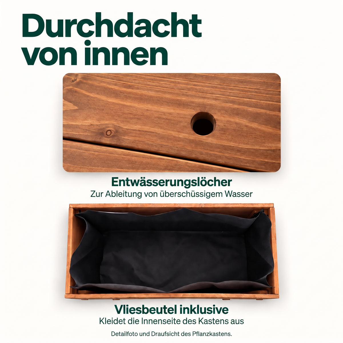 IvoQ Pflanzkasten aus Holz – 80 x 40 x 32 cm – FSC-Holz – Für Gemüse, Blumen & Kräuter – Mit Drainage und Vliesbeutel – Für Garten & Balkon
