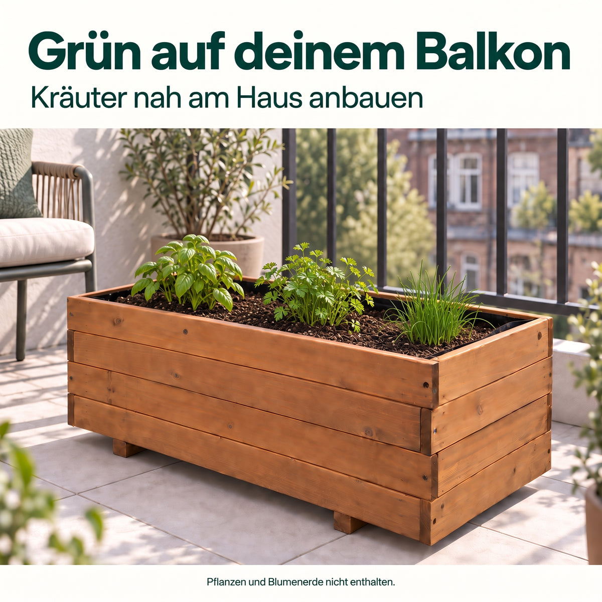 IvoQ Pflanzkasten aus Holz – 80 x 40 x 32 cm – FSC-Holz – Für Gemüse, Blumen & Kräuter – Mit Drainage und Vliesbeutel – Für Garten & Balkon