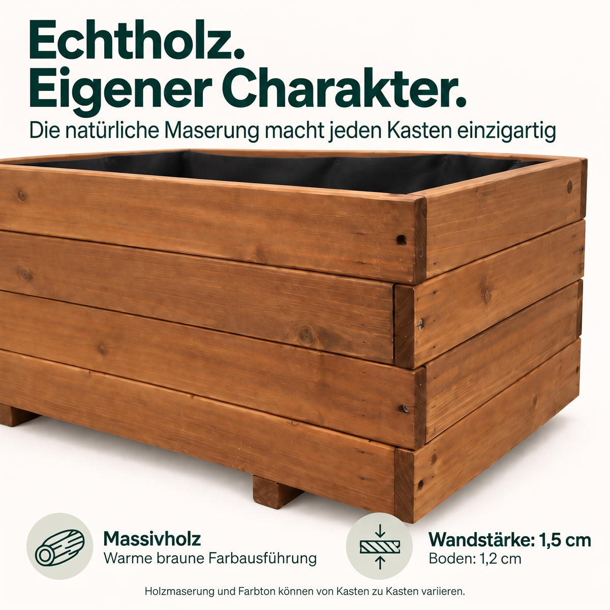 IvoQ Pflanzkasten aus Holz – 80 x 40 x 32 cm – FSC-Holz – Für Gemüse, Blumen & Kräuter – Mit Drainage und Vliesbeutel – Für Garten & Balkon