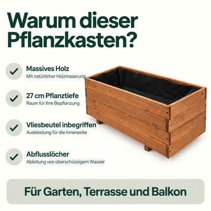 IvoQ Pflanzkasten aus Holz – 80 x 40 x 32 cm – FSC-Holz – Für Gemüse, Blumen & Kräuter – Mit Drainage und Vliesbeutel – Für Garten & Balkon