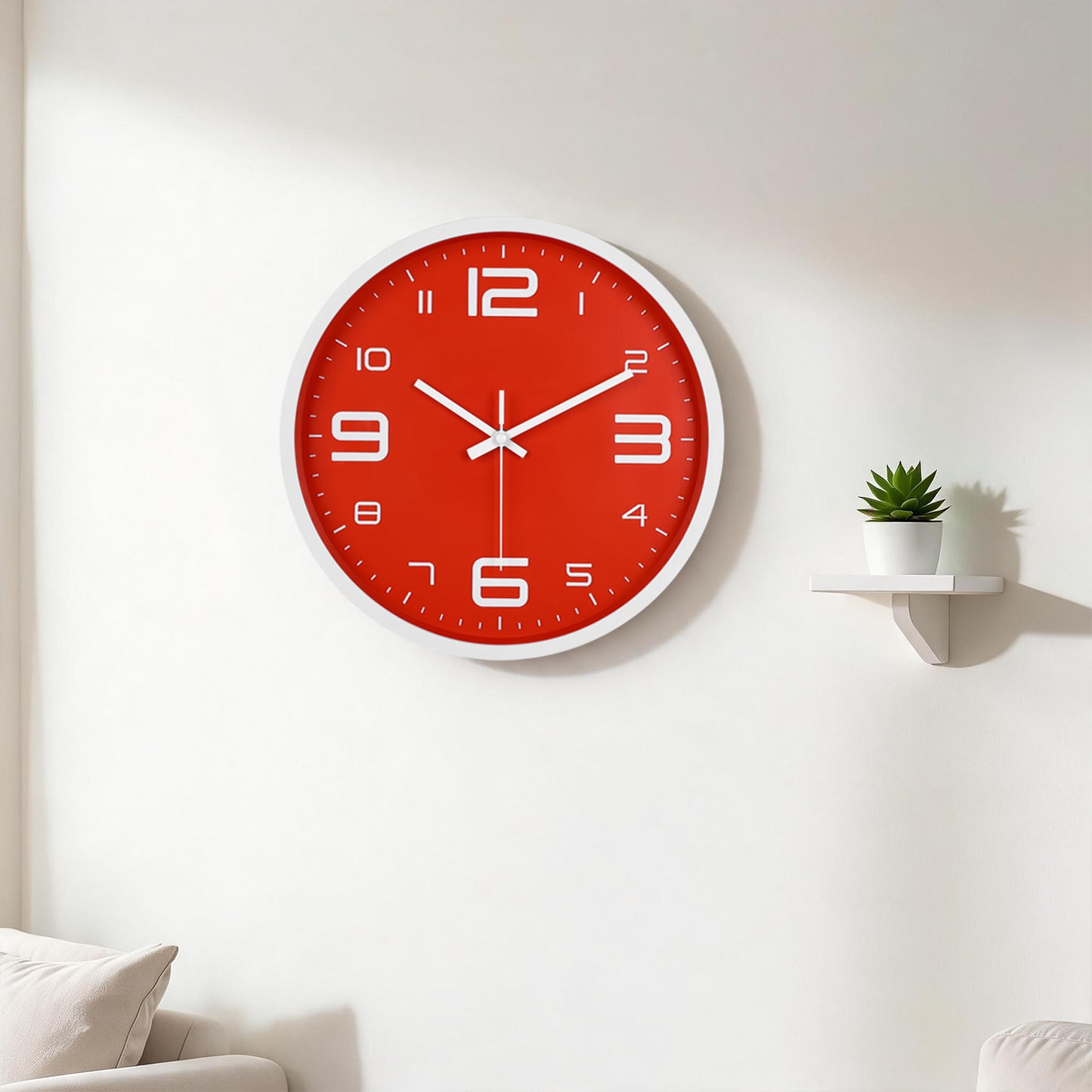 IvoQ Moderne 3D Wandklok - 30 cm - Rood - Muurklok